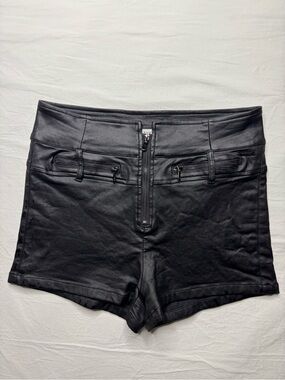 Ramisu - Black Faux-Leather High-Waist Women’s Shorts